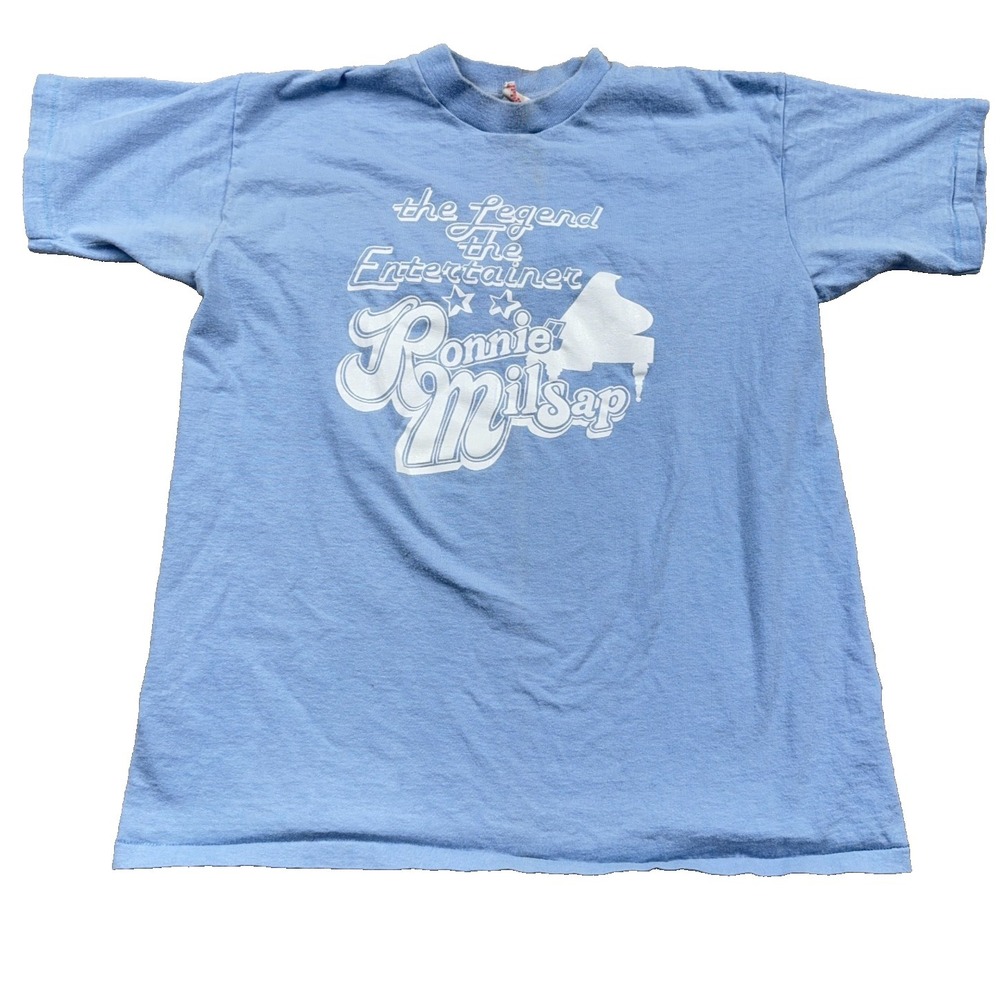Vintage Ronnie Milsap Shirt Men XL Blue 90s Country Music Band Tee The Legend